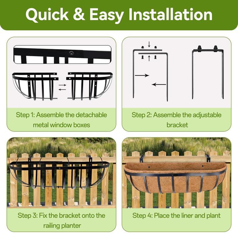 Halatool 24 Inch Railing Planter Box, 2 Pack Trough Planter