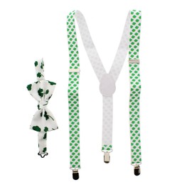 Zac's Alter Ego Men's Matching Clover Leaf St Patrick's Day Suspenders & Bow Tie Combo Set