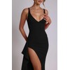 Memoriesea Women's Sexy Plunge Neckline Bodycon Ruched High Slit Party