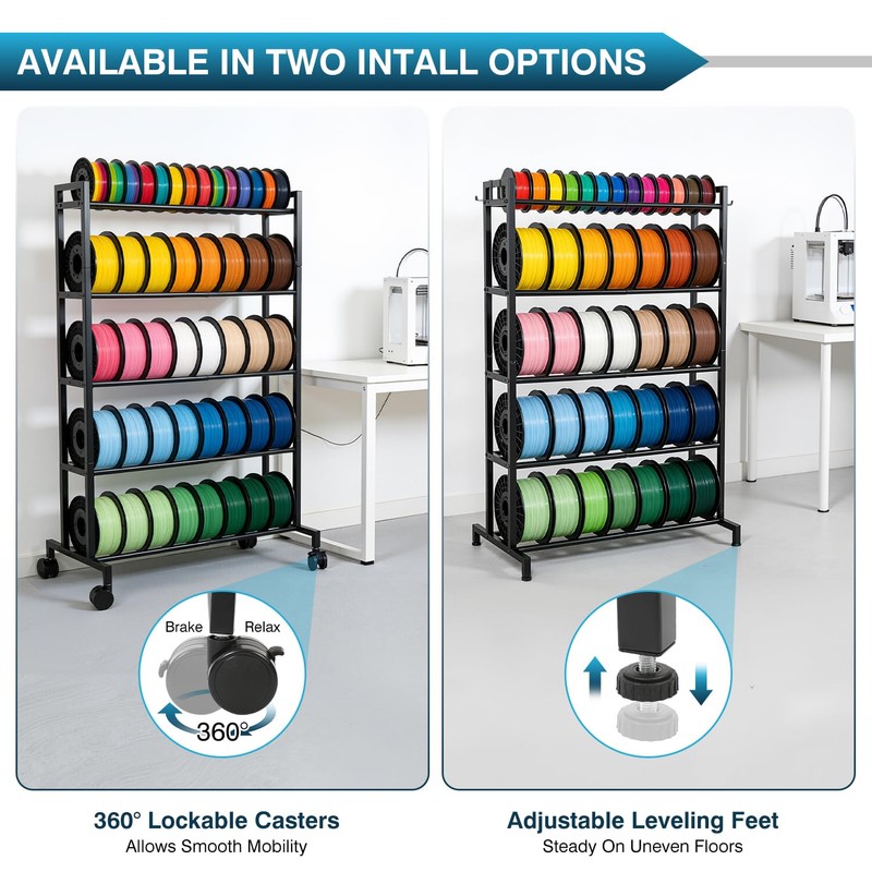 IRONWALLS 3D Printer Filament Rack with Wheel, 5 Tier, 51"