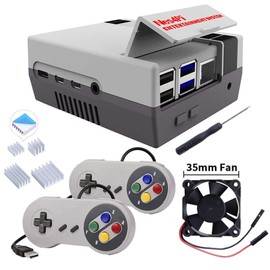 DVOZVO Retro Gaming Nes4Pi Case with USB Wired Game Controllers for Raspberry Pi 4B, Case with Cooling Fan and Heatsinks