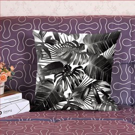 oFloral Palm Leaves Decorative Throw Pillow Cover Tropical Pillow Case Square Cushion Cover 18"X18" Black White