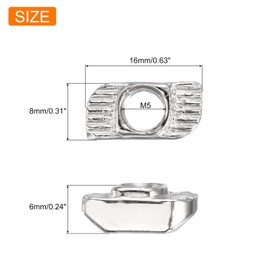 sourcing map 100Pcs M5 T Nuts Sliding T Slot Nut Fastener Carbon Steel Nickel Plated Half Round Roll in Sliding Aluminum Profile Accessories 3030 Series
