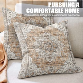 XPHZZL Pack of 2 Bohemian Style Linen Decorative Cushion Covers 50x50 cm Square Throw Pillow Covers 20x20 Inch Boho Style Pillowcases for Outdoor Home Decor Sofa Bedroom Car - Orange White