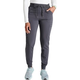Cherokee Women Mid-Rise Pull-On Scrub Jogger Pant with 4 Pockets and Elastic Jogger Waist CK138AP, M Petite, Pewter