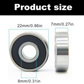 WMUVAZA Ball Bearings, Pack of 5 Wheelbarrow Bearings, Double Shielded Ball Bearings, 608RS Deep Groove Ball Bearings, Double Protected Deep Groove Ball Bearings, for Lathes, Motors, Black and Silver,