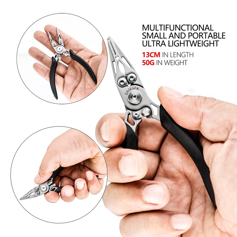 SAMSFX Mini Fishing Pliers with Retractors, Snap Split Ring Pliers,