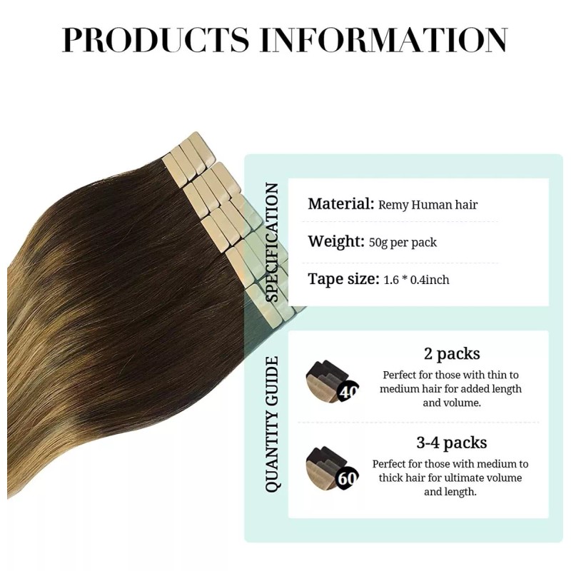 Doores Extensiones Cabello Humano 50gr 14in Balayage De Color Marró