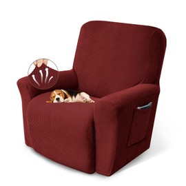 KEKUOU Recliner Chair Covers Lazy Boy Recliner Covers Stretch Couch Cover Slipcovers 1 Piece Furniture Protector with Elastic Bottom (Recliner, Dark Red)