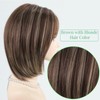 RENERSHOW Ombre Brown with Blonde Highlights Layered Bob Wig with