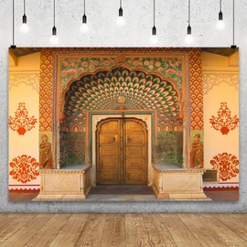 YongFoto Indian Palace Lotus Peacock Gate Backdrop 8x6ft Hinduism Religion Temple Historical Sites Photography Background Party Banner Travel Portraits Photoshoot Wallpaper Photo Studio Booth Props