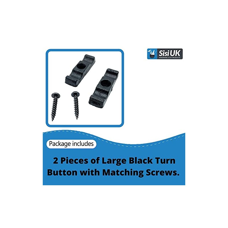 Large Black Turn Buttons & Screws Latch Thumb Catches Black
