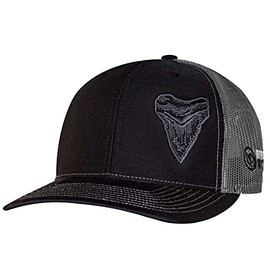 Born of Water Megalodon MEG Tooth Trucker Hat: Scuba Dive | Freediving | Spearfishing - Black/Charcoal