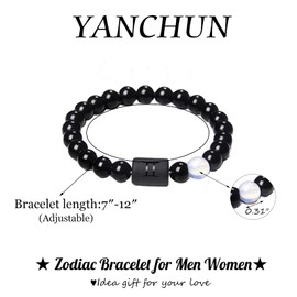 YANCHUN Zodiac Bracelet for Women Men Natural Black Onyx Stone Constellation Sign Bracelet 12 Astrology Horoscope Bracelet for Girls Couple Bracelet (Capricorn Zodiac Bracelet)
