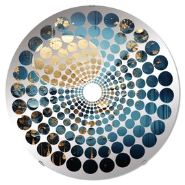 DesignQ Cerulean Cycle Dreams: Moon in Blue and Gold IV - Moon Radial Dot Fantasy - 32 Inches - Round Decorative Wall Mirror for Bathroom, Bedroom, Entryway, Living Room, Vanity Room and Modern Décor