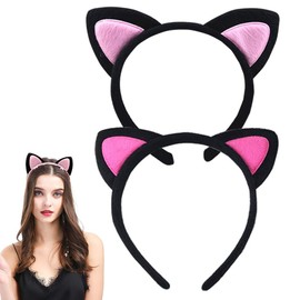 2Pcs Plush Cat Ears Headband Cute Ears Hair Hoop Hairband Cosplay Party Hair Accessory for Women (Random Color)