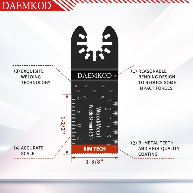 DAEMKOD 100 Pack Bi-Metal Oscillating Saw Blades Metal Cutting, 34MM