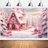 Christmas Gingerbread House Candy Backdrop Photography Pink Party Background (7X5FT)