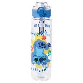 Silver Buffalo Lilo and Stitch Aloha Chillin Botella de agua de plástico con tapa y correa de bloqueo, 32 onzas