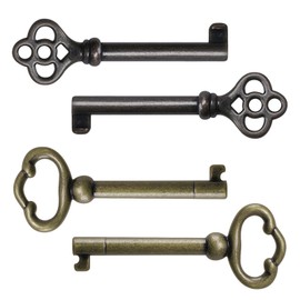 VIDABTE KY-2AB and KY-3AB Hollow Barrel Skeleton Key, Skeleton Key for Antique Furniture, Antique Brass Skeleton Key, Universal Barrel Keys Replacement, Generic Skeleton Key (4 pcs)
