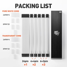 AsiaHorse 16AWG Cable de extensión de PSU para PC Fuente de alimentación Cables, 24 Pines ATX /4 + 4 Pines EPS /6+2 Pines PCI-E /6 Pines PCI-E