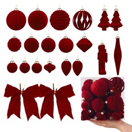 Velvet Christmas Ornaments 42pcs Shatterproof Red Christmas Tree Ball Ornament for Xmas New Year Wedding Party Decorations