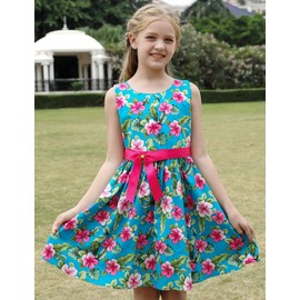 PrinceSasa Summer Cotton Dresses Girls Kids Floral Dress for Child,E31,5-6 Years(Size 130)