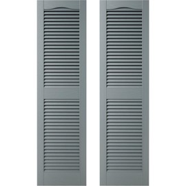 12 in. W x 43 in. H Builders Edge, TailorMade Cathedral Top Center Mullion, Open Louver Shutters, Includes Matching Installation Spikes (Per Pair), 419 - Storm Cloud