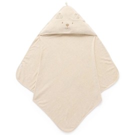 Purebaby Essential Bear Cotton Hooded Towel, Wheat Melange