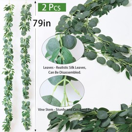 mizii 2 Strands Artificial Vines Eucalyptus Garland 79" Fake Vine with Silk Green Leaves Faux Hanging Plants Greenery Decoration for Bedroom Home Wall Party Wedding Room Decor (Eucalyptus)