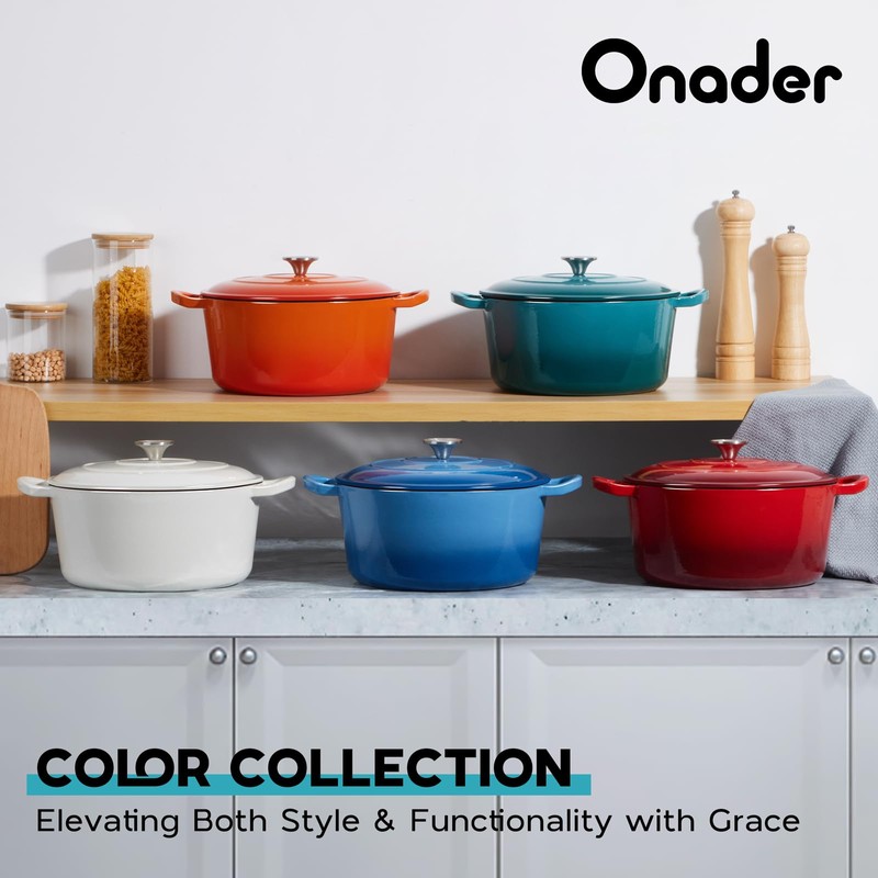 Onader 6QT Enameled Cast Iron Dutch Oven Pot with Lid,