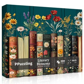 Vintage Wildflower Book Puzzles for Adults 1000 Pieces, Plant Floral Books Pages Jigsaw Puzzle, Retro Bookshelf Puzzles with Blossoming Wildflowers, Botanical Literary Theme Puzzle for Book Lovers