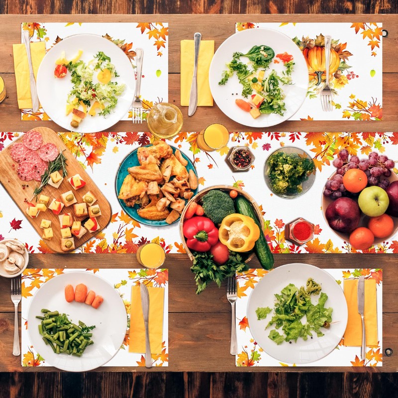 DPKOW Autumn Decorations, Maple Leaves Table Runner Placemats, Autumn Table