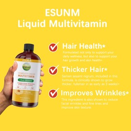 ESUNM Complete Liquid Multivitamin + Hair Growth, Promotes Energy Metabolism& Skin and Hair Function| Vitamin C D | B Vitamins | Help to Thicker Hair, Wrinkles, Fine Lines, Skin Care