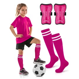 Hryrbay Kids Soccer Shin Guards and Socks Youth Soccer Shin Pads Protective Defender Gear for 3-15 Years Toddler Boys Girls Soccer Equipment for Football Games
