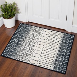Lahome Moroccan Door Rugs for Entryway Indoor 2x3 Non-Slip Washable Front Door Mat Stain Resistant Untra-Thin Black Small Kitchen Rug, Geometric Print Inside Door Mats for Home Entrance Bathroom Sink