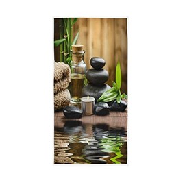 Blueangle Zen Basalt Stones Wood Soft Highly Absorbent Hand Towel 15" x 30" - Multipurpose Hand Towels for Bath, Hand, Face, Gym and Spa