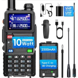 5RM Ham Radio 10W High Power(Upgrade of UV-5R),8 bands Long Range Two Way Radio Handheld,NOAA, Frequency Copy,999CH,USB C Charging 2500mAh Battery,6.1" &15.12" 771 Long Antenna-1 Pack Full Kit