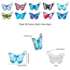 SUNNYCLUE Butterfly Story, 40 Pieces in 10 Colors, Butterfly Charm, Butterfly Parts, Alloy Pendant, Butterfly Shape, Enamel Earrings, Butterfly Necklace, Butterfly Pendant, Keychain, Choker Bracelet,