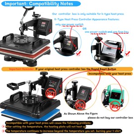 K Type Heat Press Control Box,Replacement Parts for 15x15 Heat Press with Replaceable Fuse,Temperature Time Controller,Heat Press Control Box for T Shirts、Mug、Cup,1400W,Pre-Purchase Consultation