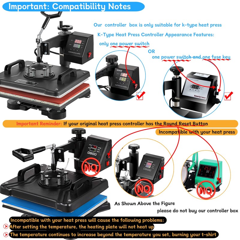 K Type Heat Press Control Box,Replacement Parts for 15x15 Heat