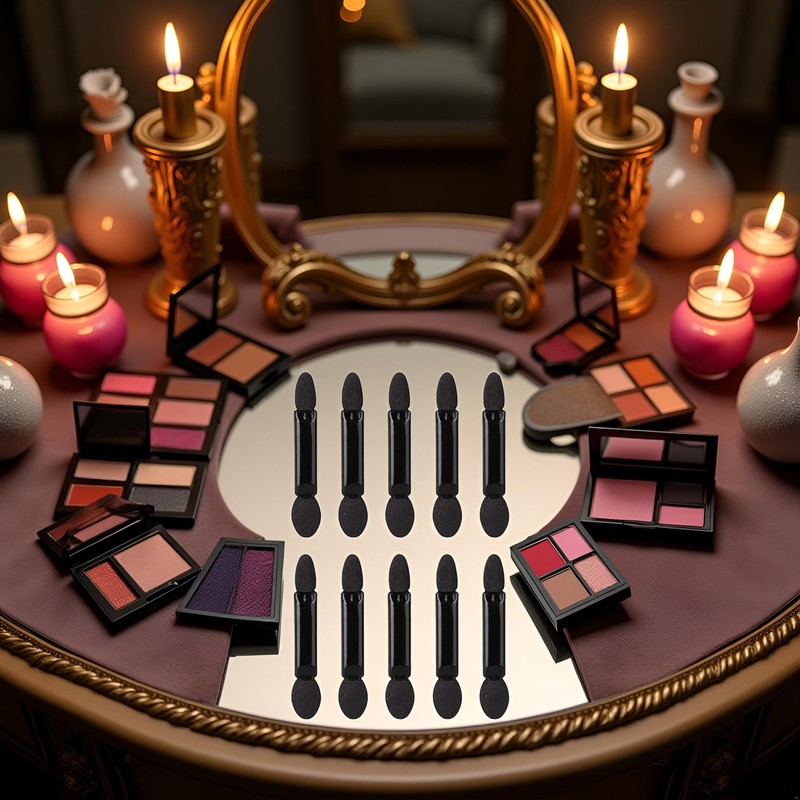 10Pcs Black Double-sided Sponge Eyeshadow Brush Mini Stick Brushes Travel