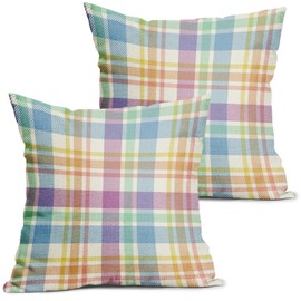Kawani Easter Spring Pillow Covers 18X18 Inch Colorful Vintage Buffalo Plaid Checked Decorative Pillow Cases Set of 2 Winter Holiday Throw Pillows Farmhouse Home Decor for Sofa Couch Cushion