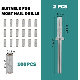 102 Pcs Mini Nail Sanding Bands, 180 Grit Small Sanding Files for Nail Drill, Durable Polishing Bands for Acrylic Nails, Gel Removal & Shaping with Smooth Surface (White)