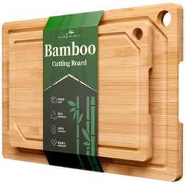 Kitsure Bamboo Cutting Board - Multi-Sizes Wooden Cutting Boards for Kitchen, Convenient Kitchen Essentials with Deep Juice Grooves, Natural Cutting Board for Chopping & Serving, 2 Pack
