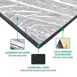 AQD 36.16 Sqft Car Sound Deadener Deadening Mat,Closed Cell Foam Material with Aluminum Foil,for Auto Door,Roof and Body Sound Insulation 200mil