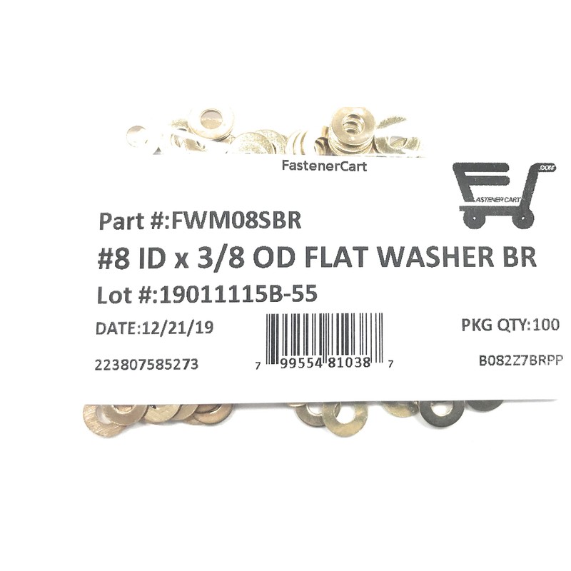 #8 ID x 3/8 OD Solid Brass Flat Washer (100