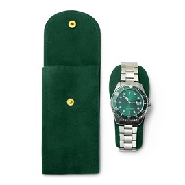 QACUU Travel Watch Case, Faux Leather Watch Box with Clip Closure, Lined Interior, Portable Watch Travel Case for Men and Women, Fits Smartwatches, Wristwatches, Watch Holder and Storage Pouch