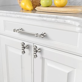 Amerdeco 6 Pack Brushed Satin Nickel Cabinet Pulls 128mm Hole Center Cabinet Hardware Kitchen Cabinet Handles for Bathroom Drawer Pulls Dresser Pulls AM022