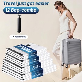 UPGOGO Travel Vacuum Bags for Luggage with Hand Pump,Vacuum Seal Bags for Clothing,Packing Cubes Compression,Cruise Ship and Travel Essentials(Combo 12 Pack)